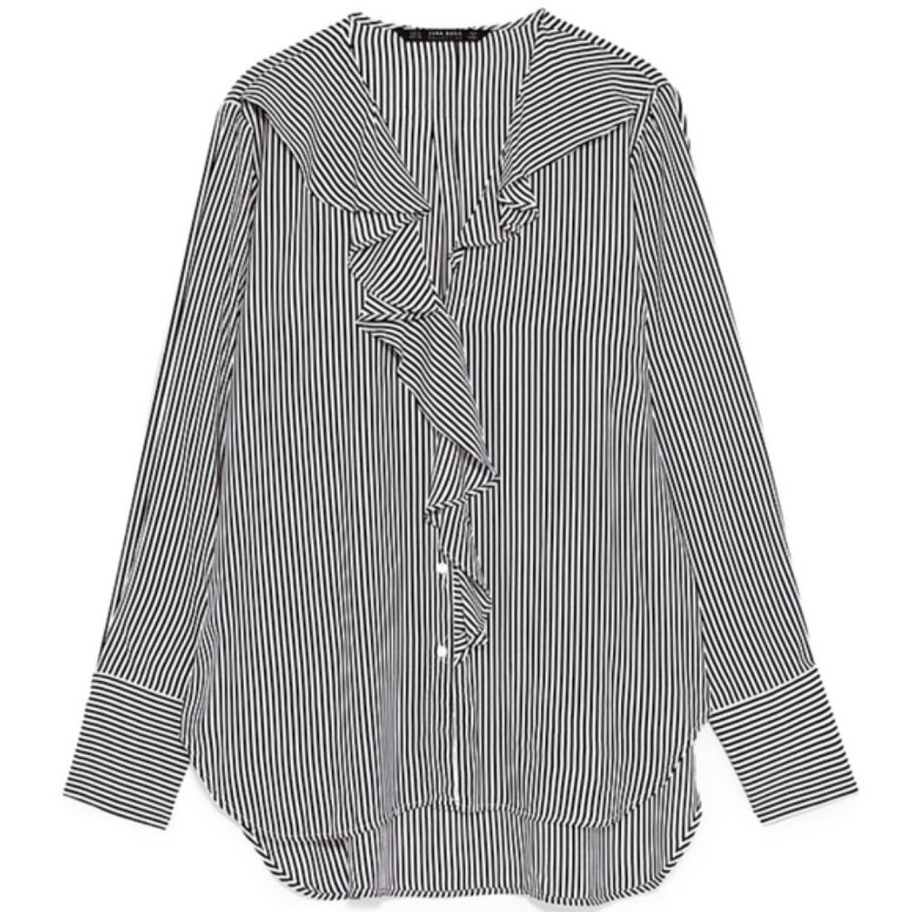 Zara Ruffle Stripped button Up